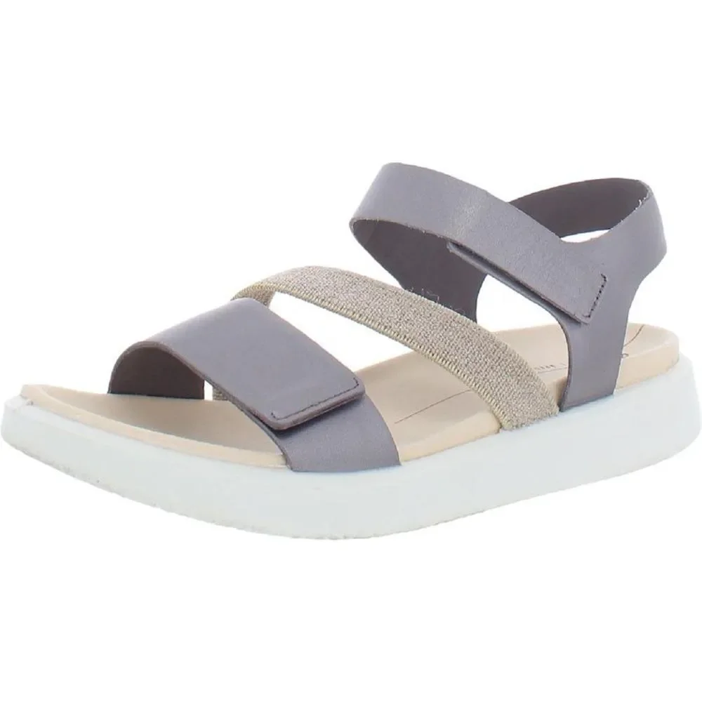 ECCO Womens Flowt 2 Gray  Leather Slip On Wedge Sandals Shoes Used